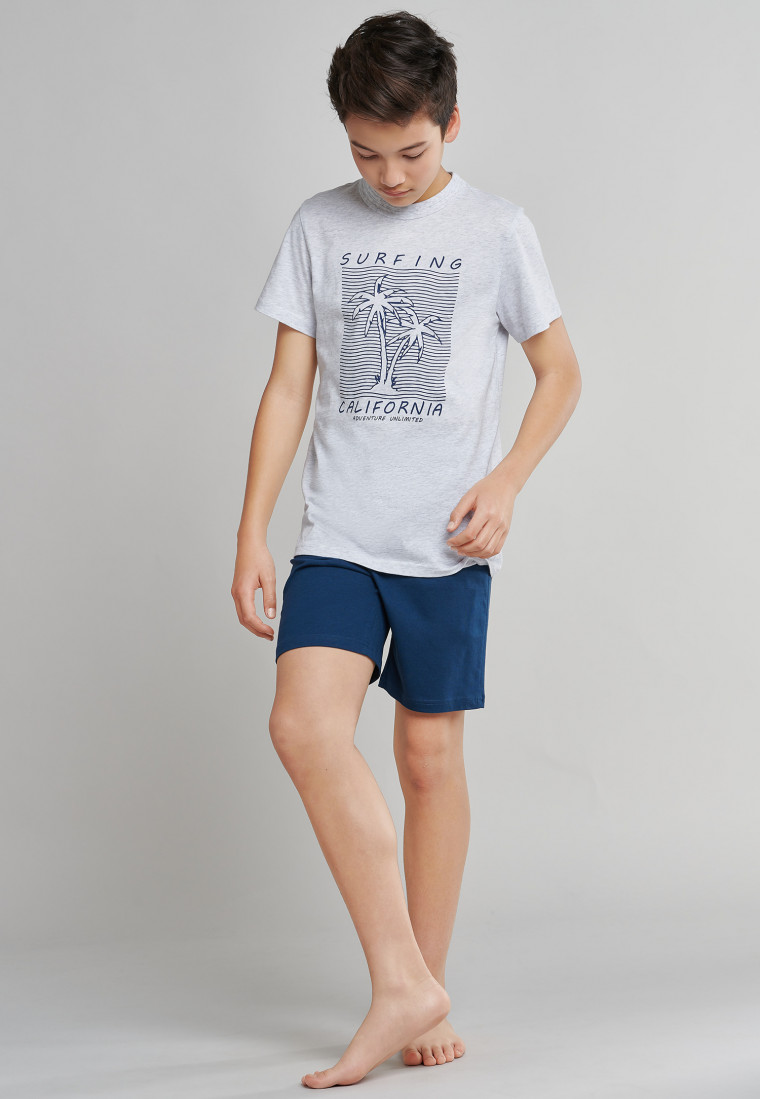 Pyjama court jersey encolure arrondie palmier gris chiné - Surfer Style