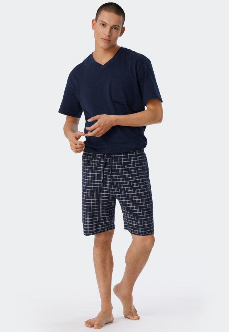 Pajamas short jersey V-neck blue - Ebony