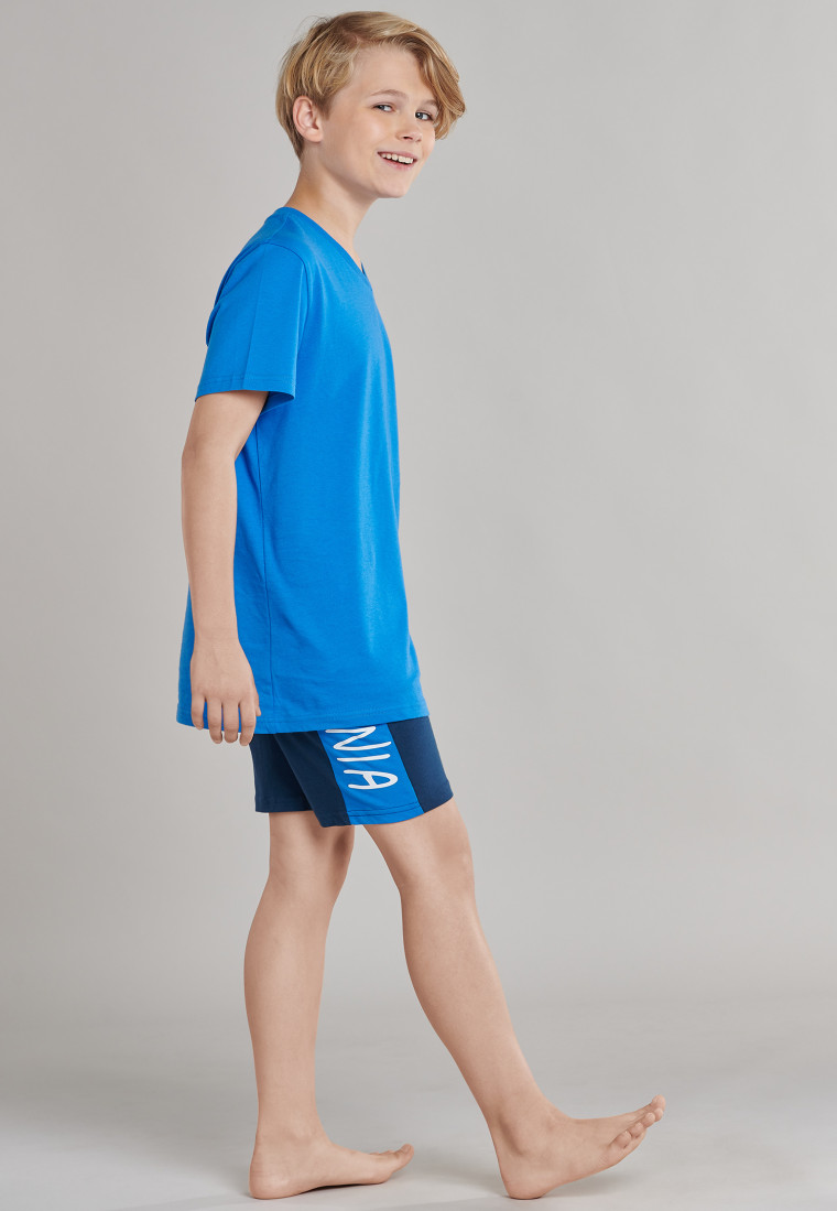 pajamas short jersey V-neck royal blue - Surfer Style