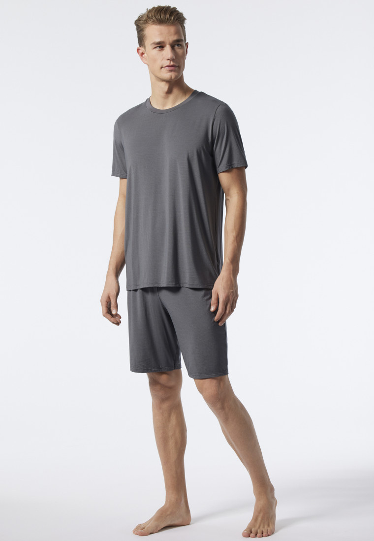 Pyjama court modal encolure ronde rayé gris foncé - Long Life Soft