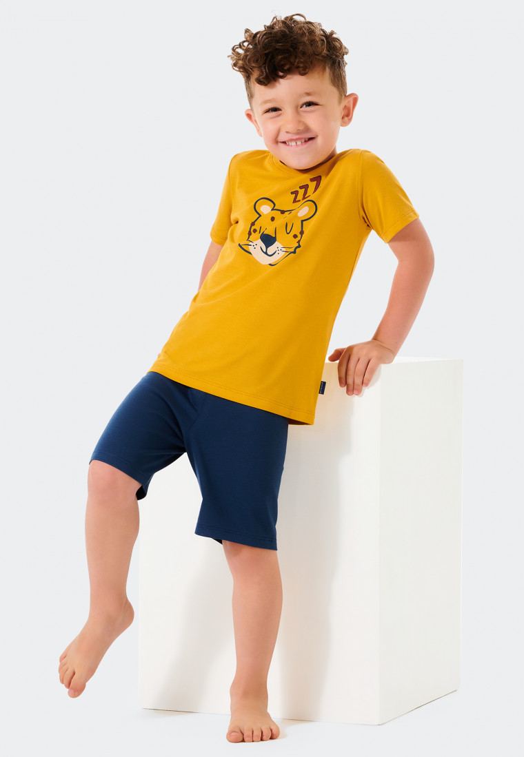 Schlafanzug kurz Organic Cotton Bambus Leopard gelb - Natural Love