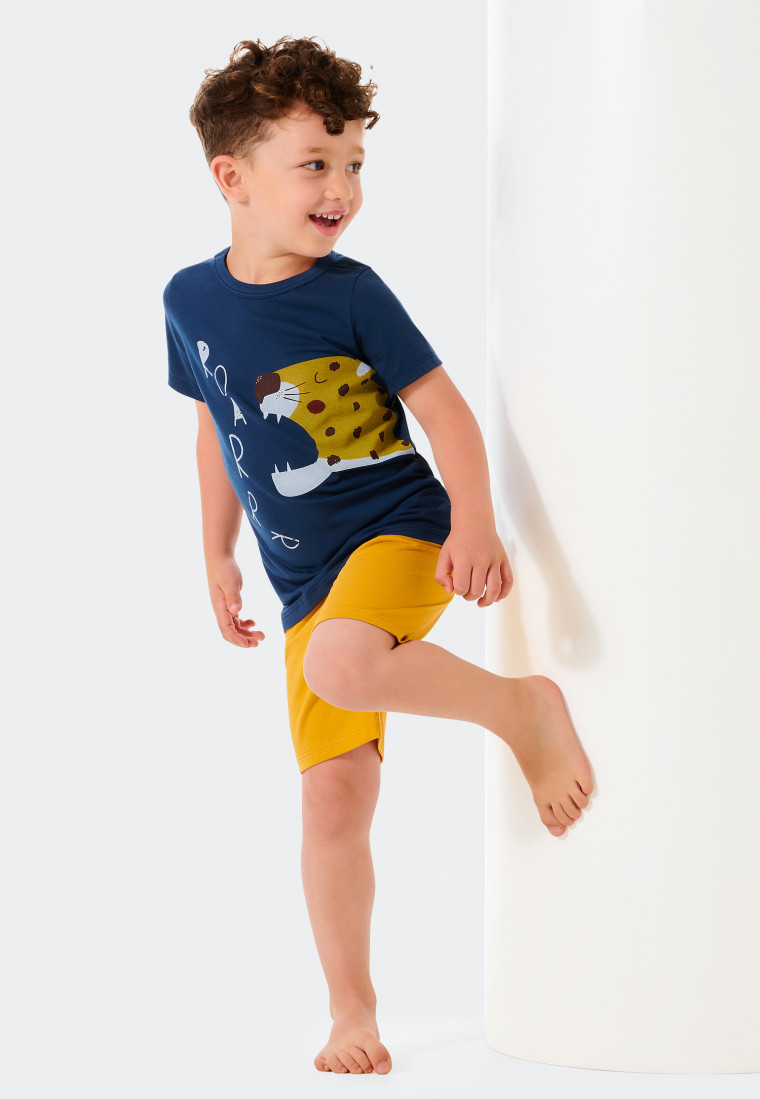 Pyjamashort biologisch katoen bamboe luipaard indigo - Natural Love