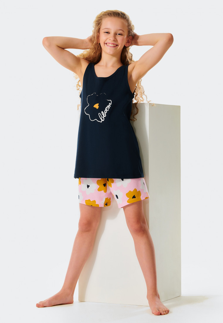 Korte pyjama biologisch katoen bloem antraciet - Happy Summer