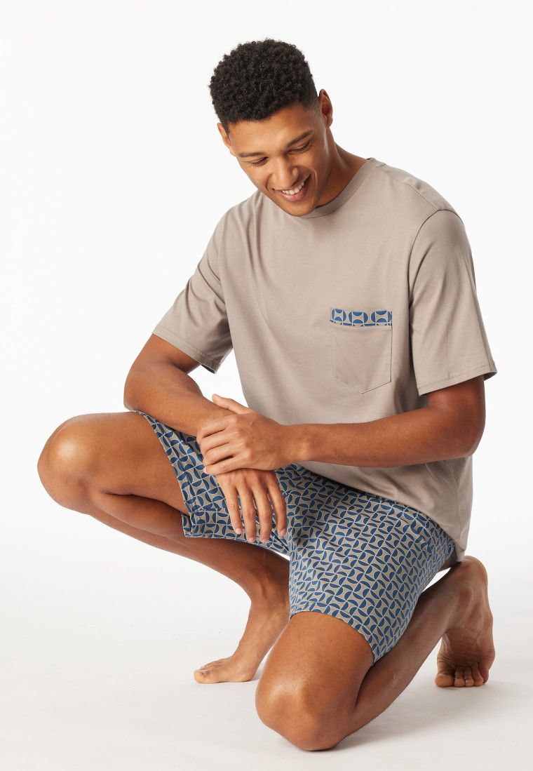 Schlafanzug kurz Organic Cotton braungrau gemustert - Comfort Nightwear