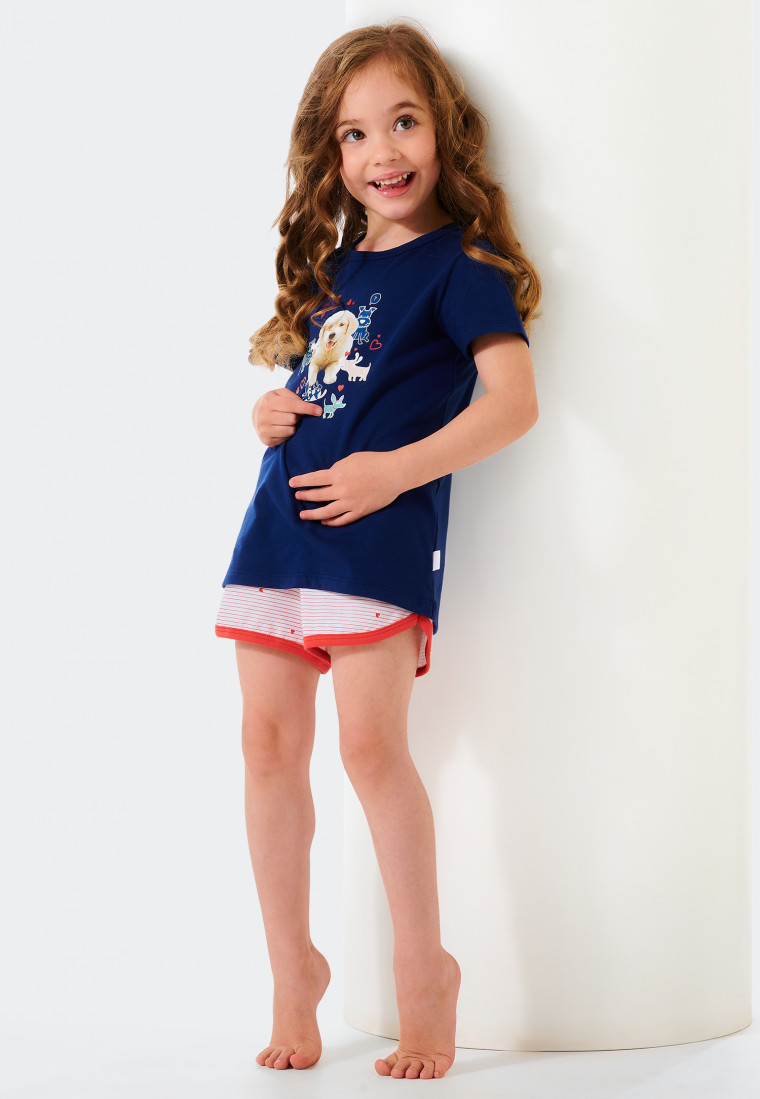 Short pajamas organic cotton dogs hearts dark blue - Girls World