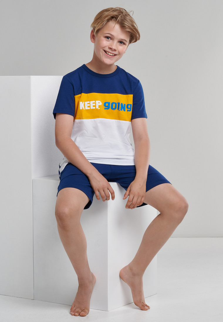 Pyjama kort biokatoen Keep going blokstrepen wit - Natural Love