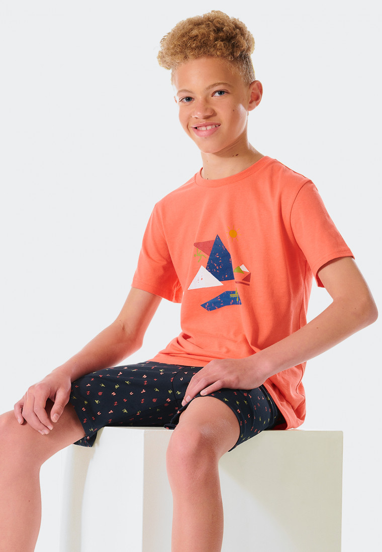 Pyjama court couleur papaye en coton bio - Summer Camp