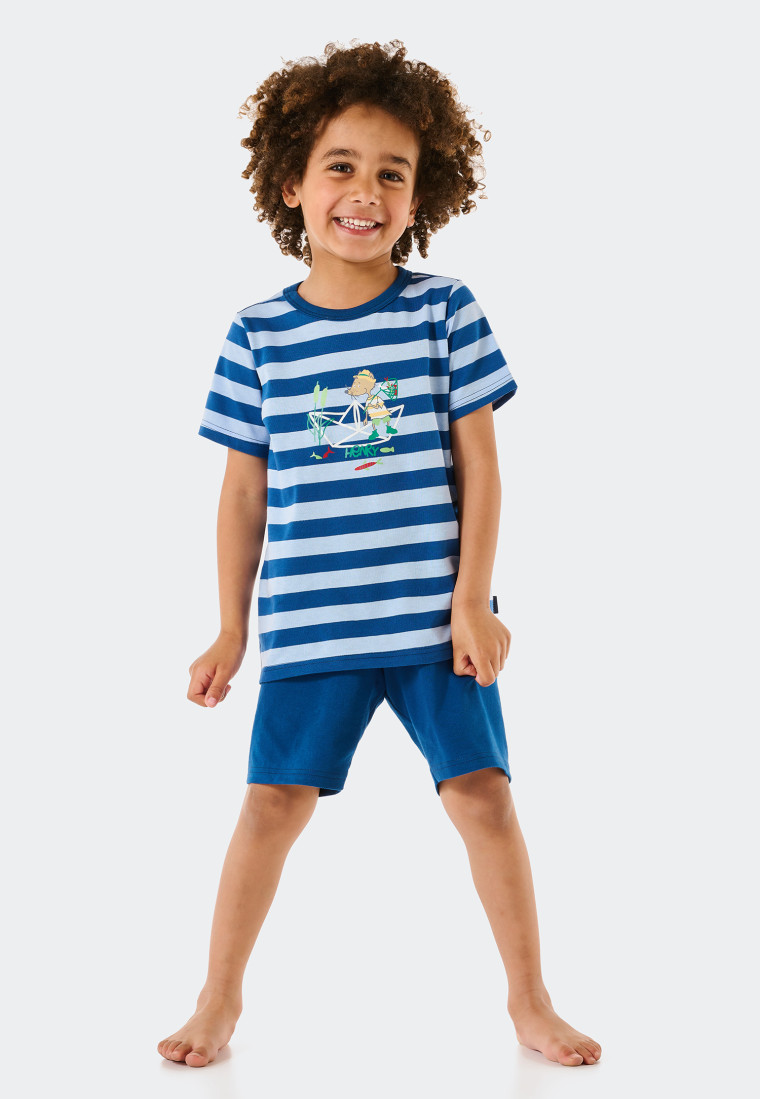 Pajamas short organic cotton rat paper boat stripes air blue - Rat Henry