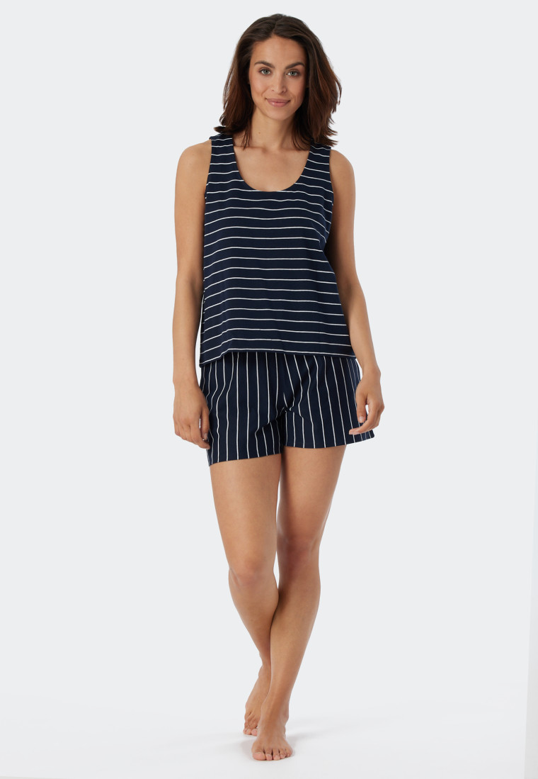 Schlafanzug kurz Organic Cotton Ringel dunkelblau - Just Stripes
