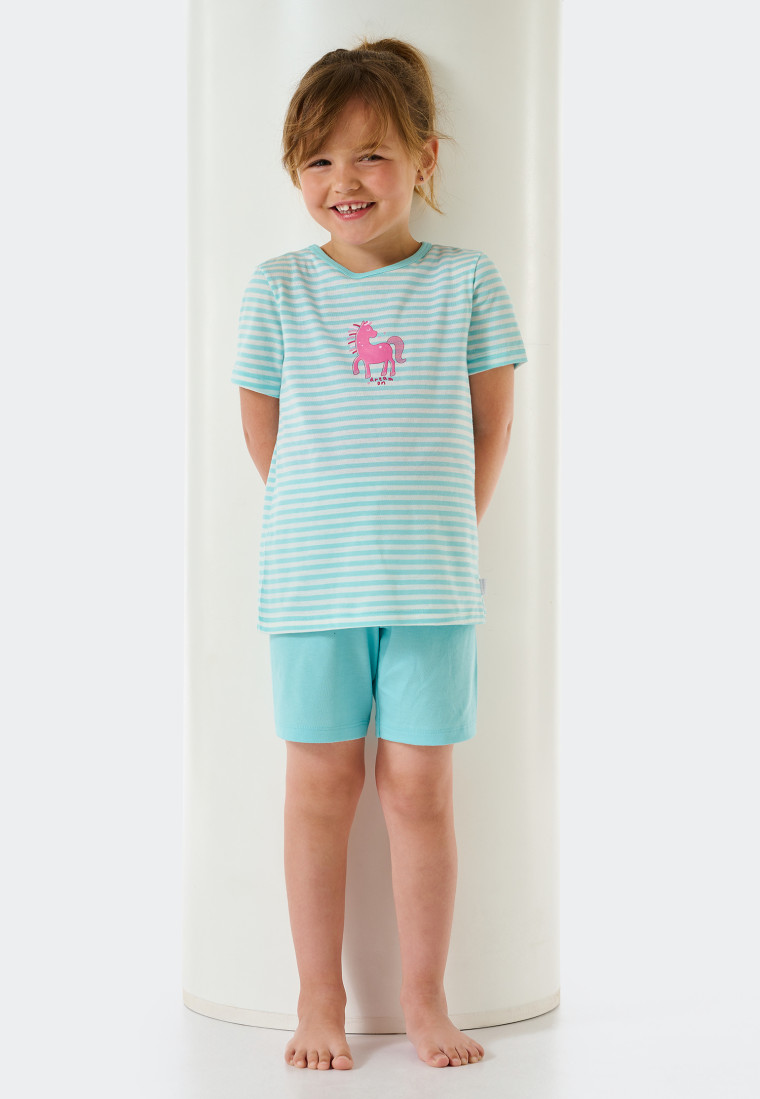 Pajamas short organic cotton stripes horse pink - Nightwear