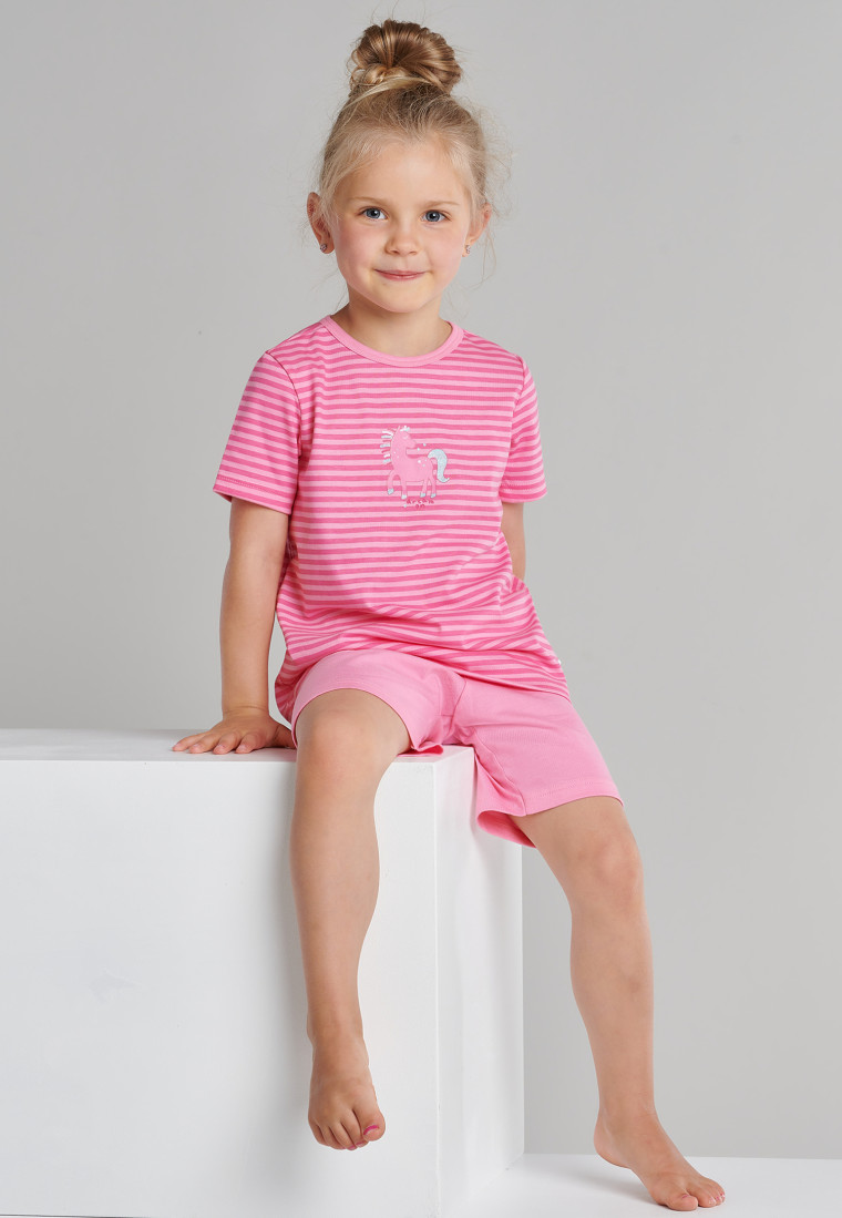 Pyjama kort organic cotton streepjes paard roze - Nightwear