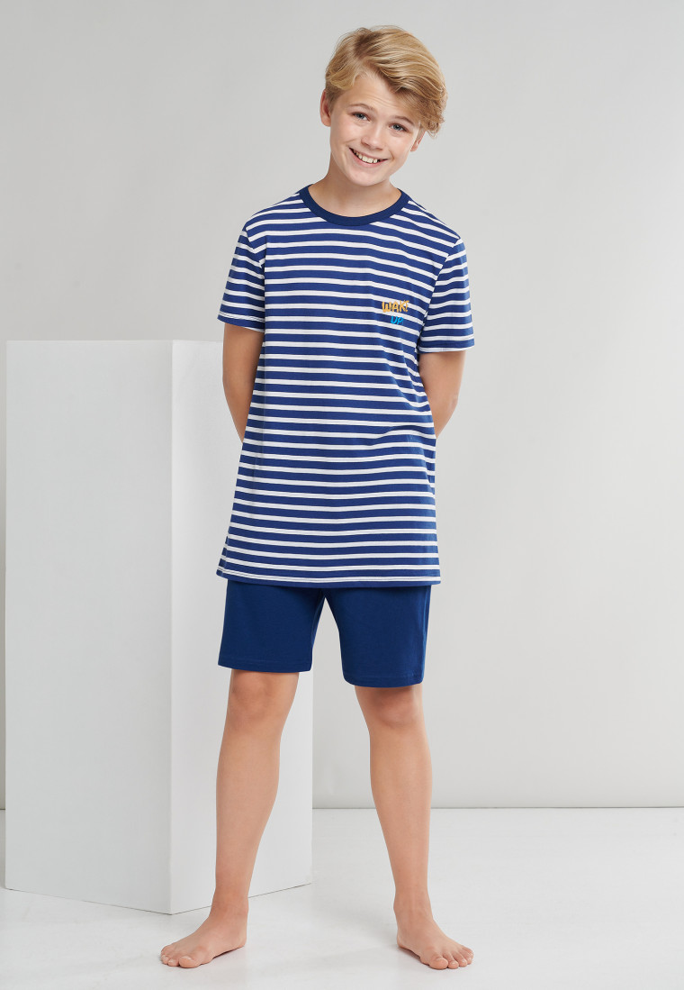 Pyjama court coton bio rayé Wake up bleu - Natural Love