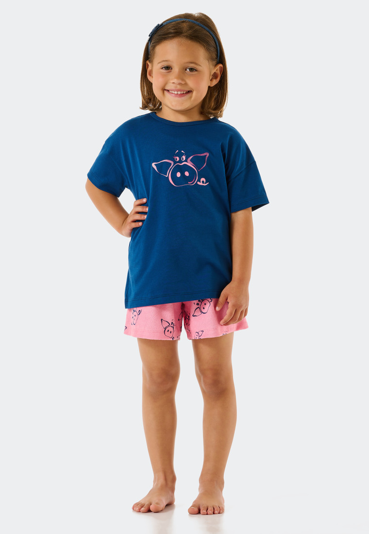 Schlafanzug kurz Organic Cotton Schweine blau - Girls World