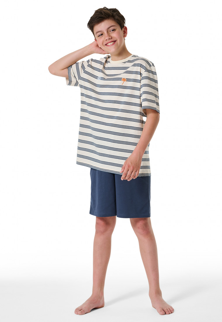Schlafanzug kurz Organic Cotton Streifen creme - Nightwear