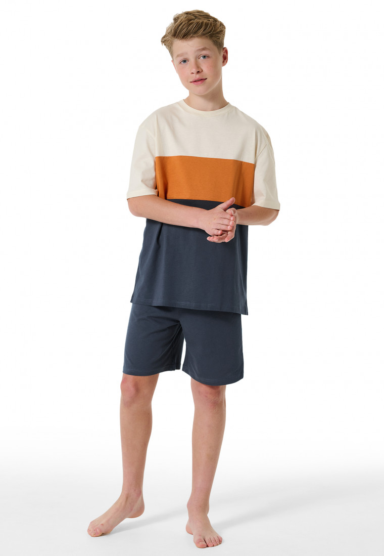 Schlafanzug kurz Organic Cotton Streifen graphit - Nightwear