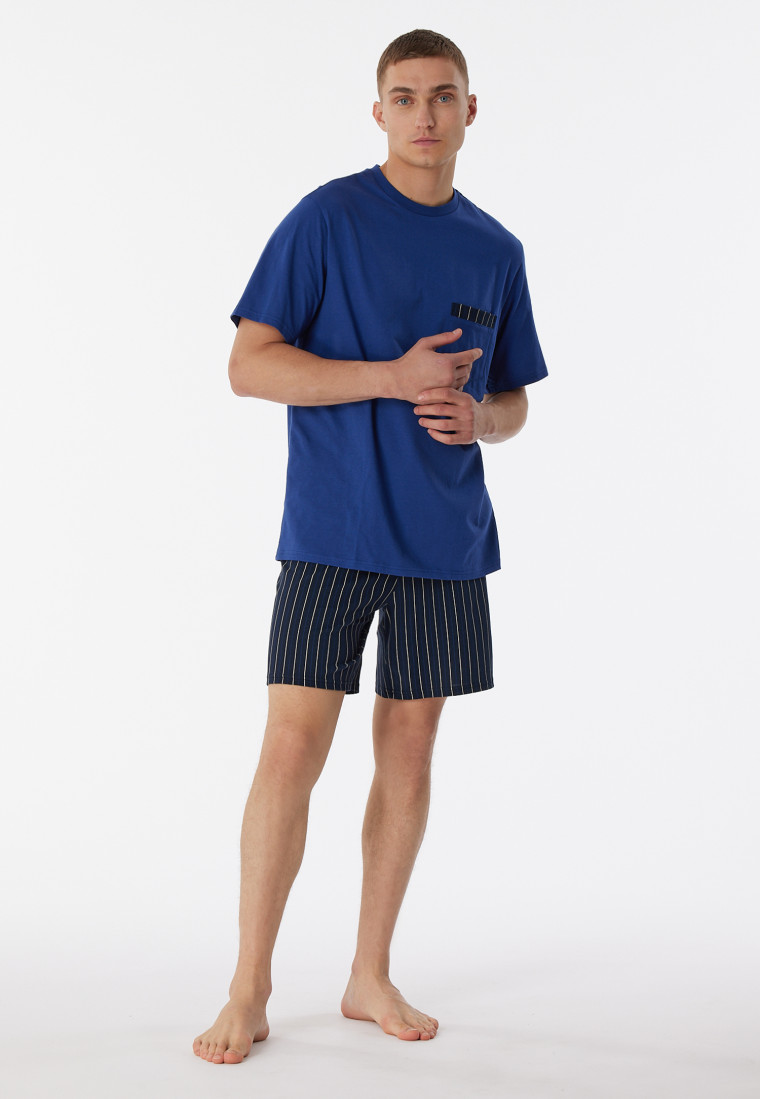 Pyjama court coton bio rayures bleu marine - Comfort Nightwear