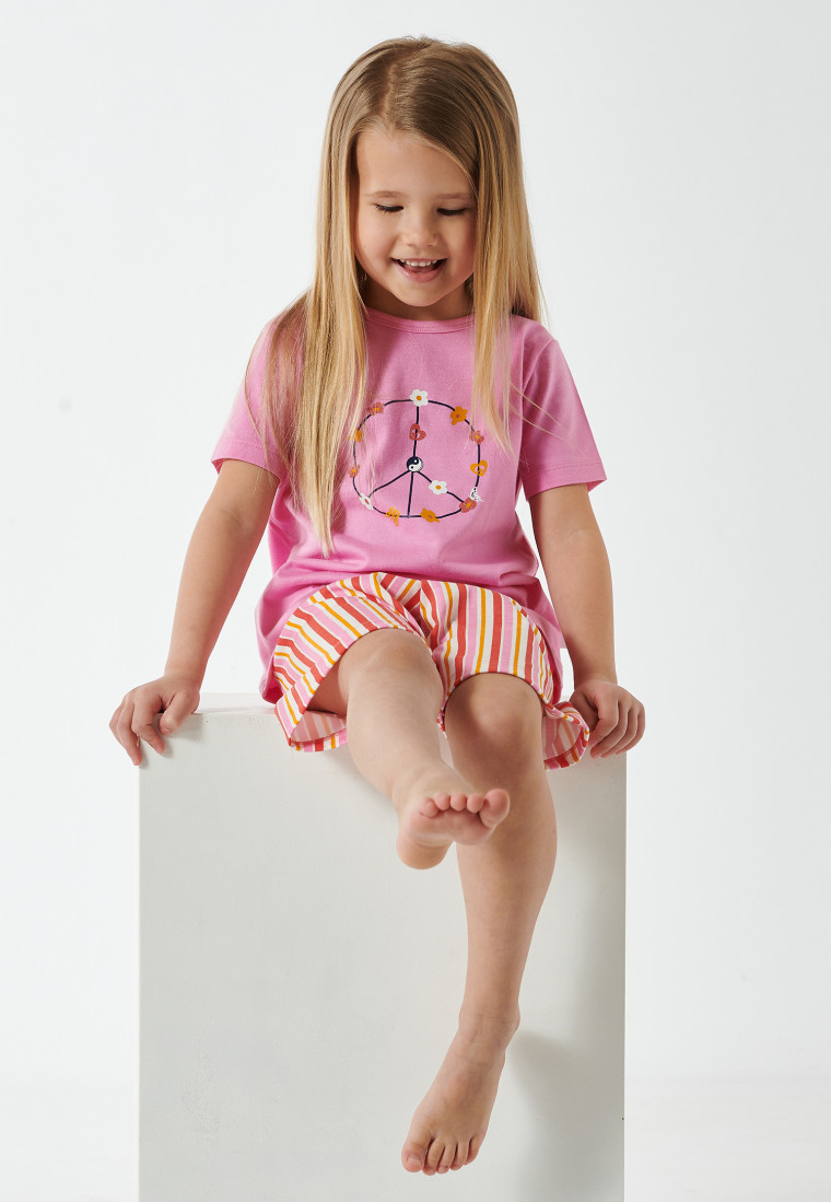 Pyjamas short Peace stripes pink - Girls World