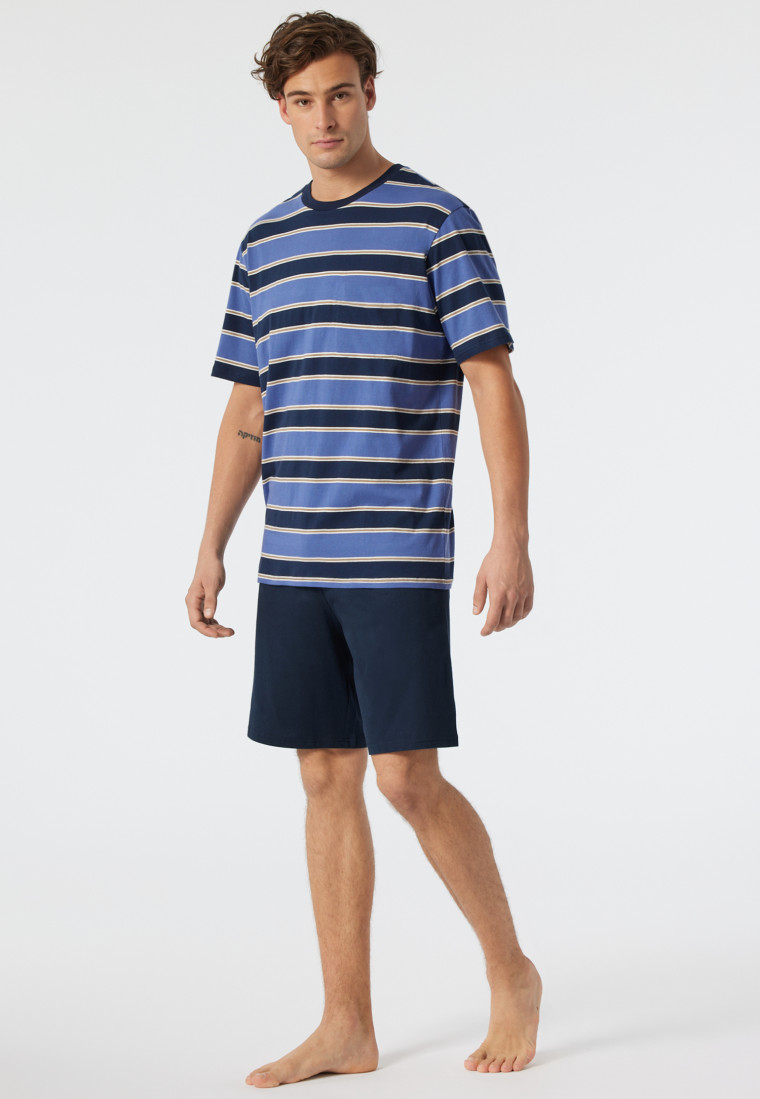 Pyjama court encolure ronde rayé bleu jean/bleu foncé - Comfort Fit