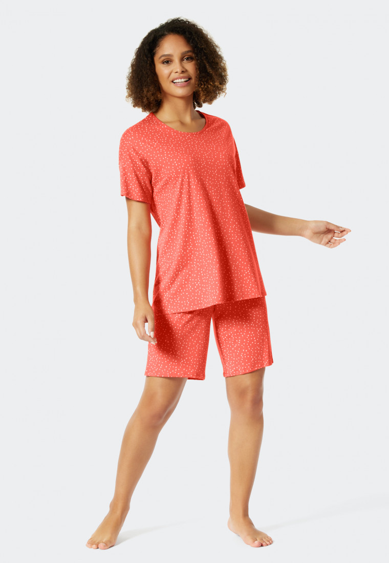 Korte pyjama Tencel A-lijn stippen koraal  Minimal Comfort Fit