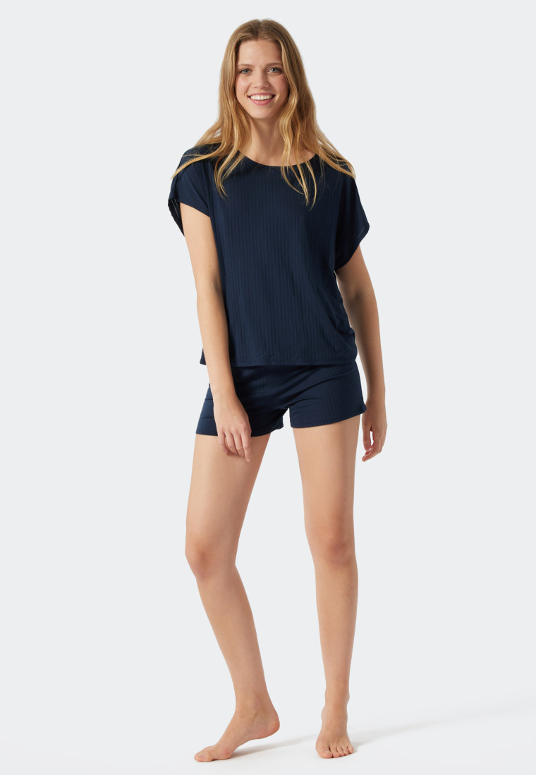 Schlafanzug kurz Tencel Oversized-Shirt dunkelblau - selected! premium