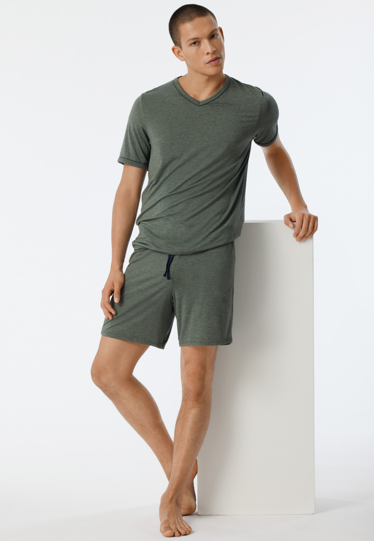 Pyjama court Tencel encolure en V rayures jade - Selected! Premium