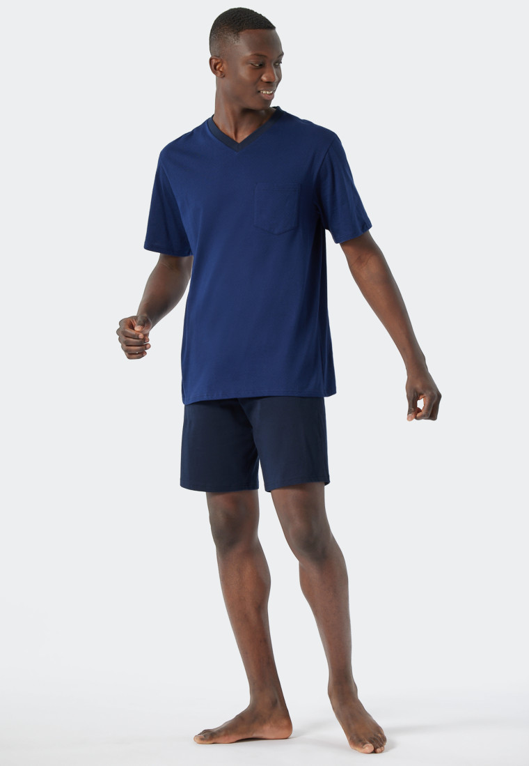 Pyjama korte V-hals patroon koningsblauw/donkerblauw - Essentials Nightwear