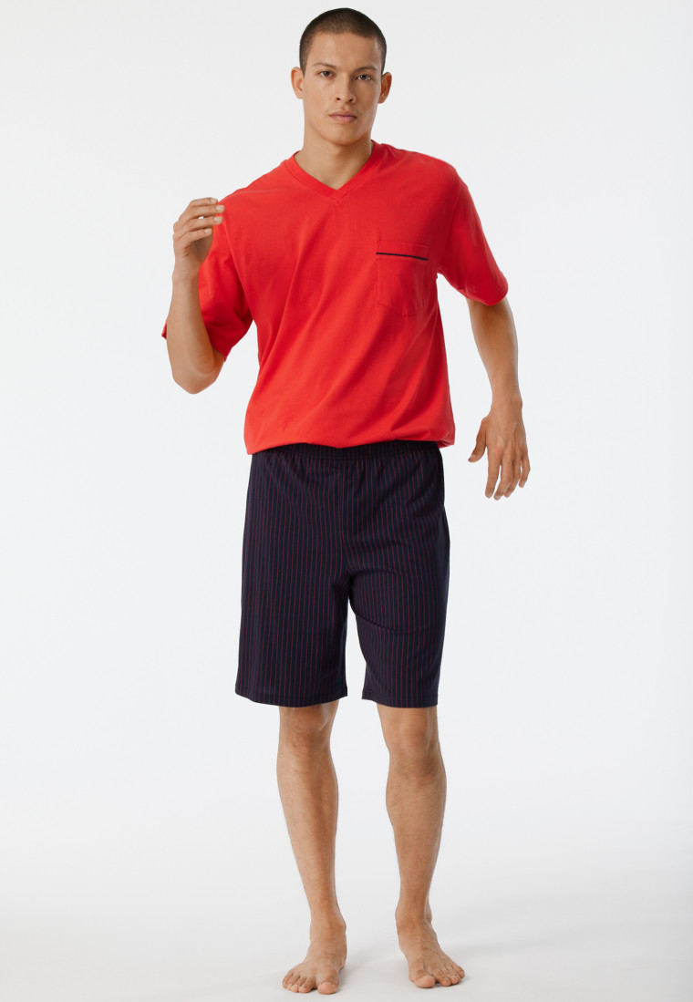 Schlafanzug kurz V-Ausschnitt Streifen rot - Comfort Fit