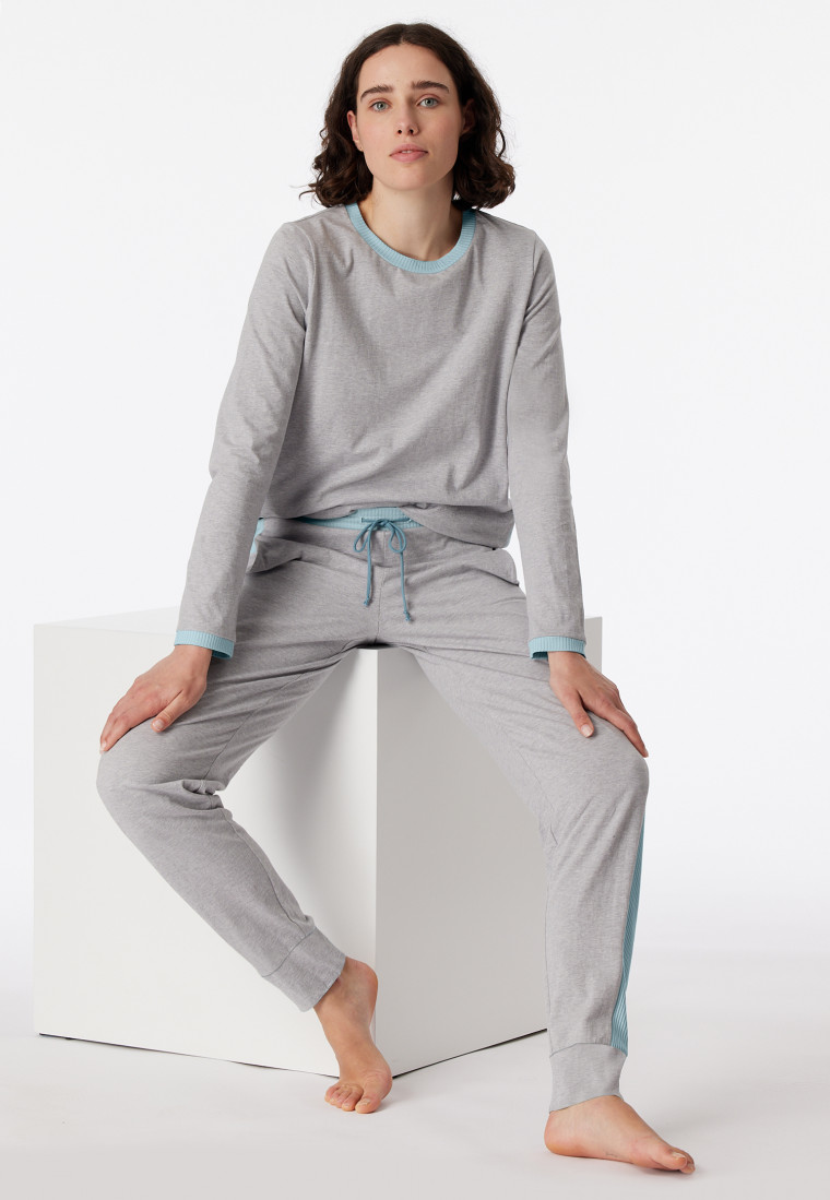 Pigiama lungo in cotone organico grigio scuro mélange - Casual Nightwear