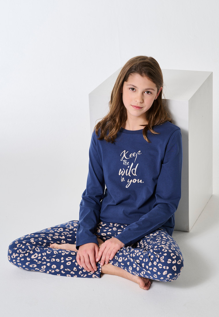 Pyjama lange pyjama met dierenprint jeansblauw - Teens Nightwear