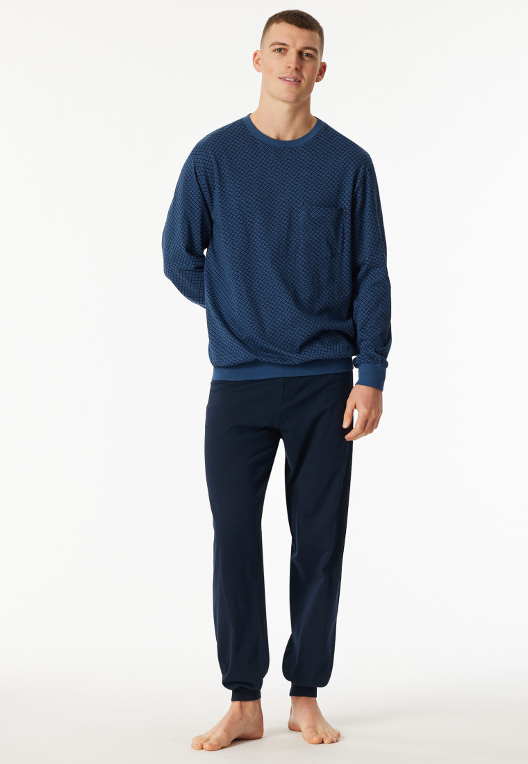 Pigiama lungo con polsini e tasca sul petto in blu atlantico a fantasia - Comfort Essentials