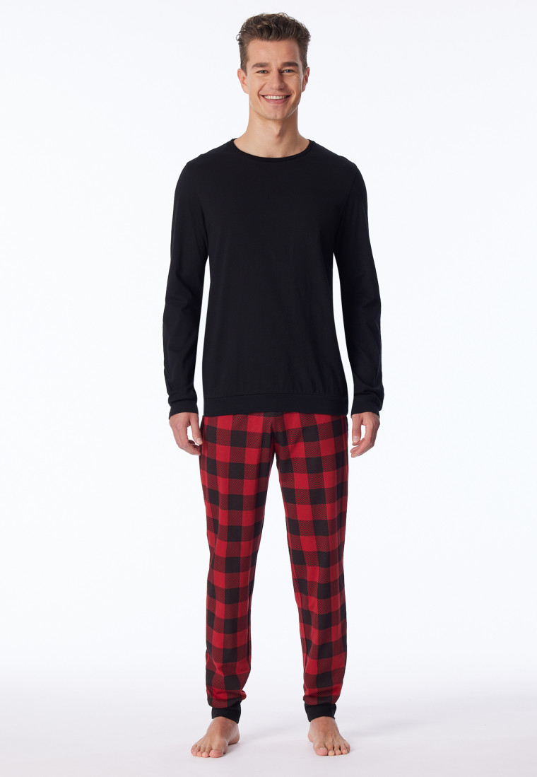 Pajamas long cuffs check black - Family