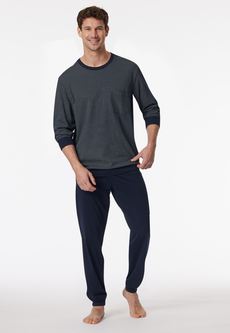 Schlafanzug lang Bündchen nachtblau - Comfort Essentials