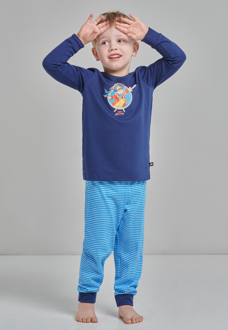 Schlafanzug lang Bündchen Organic Cotton Ringel Pirat dunkelblau - Capt´n Sharky