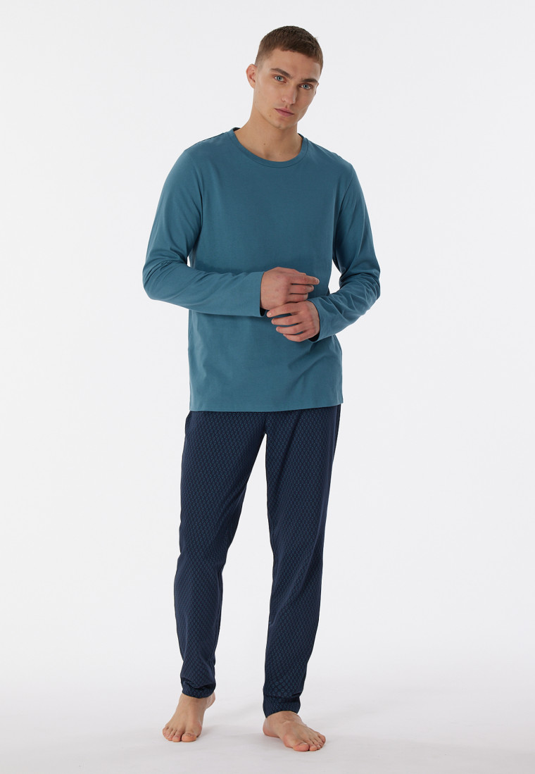 Pigiama lungo con motivo di triangoli, verde petrolio - Casual Essentials