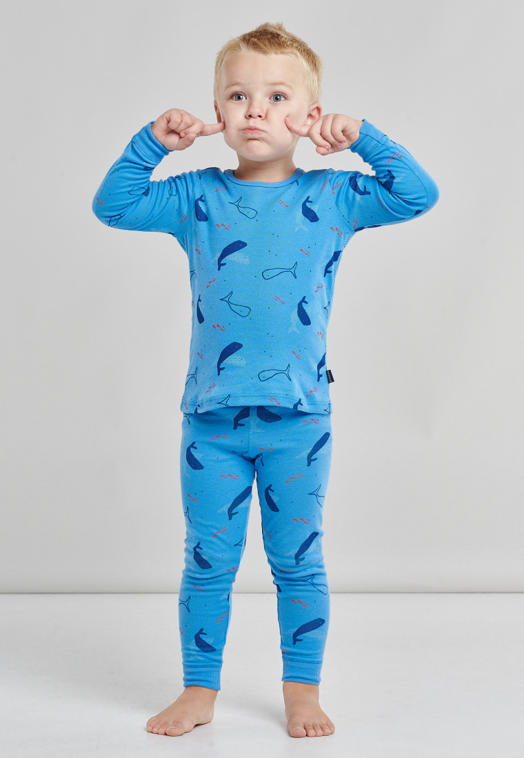 Pyjama long côtelé Organic Cotton baleines bleu - Natural Love