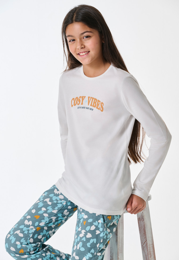 Lange pyjama met bloemenpatroon off-white - Teens Nightwear