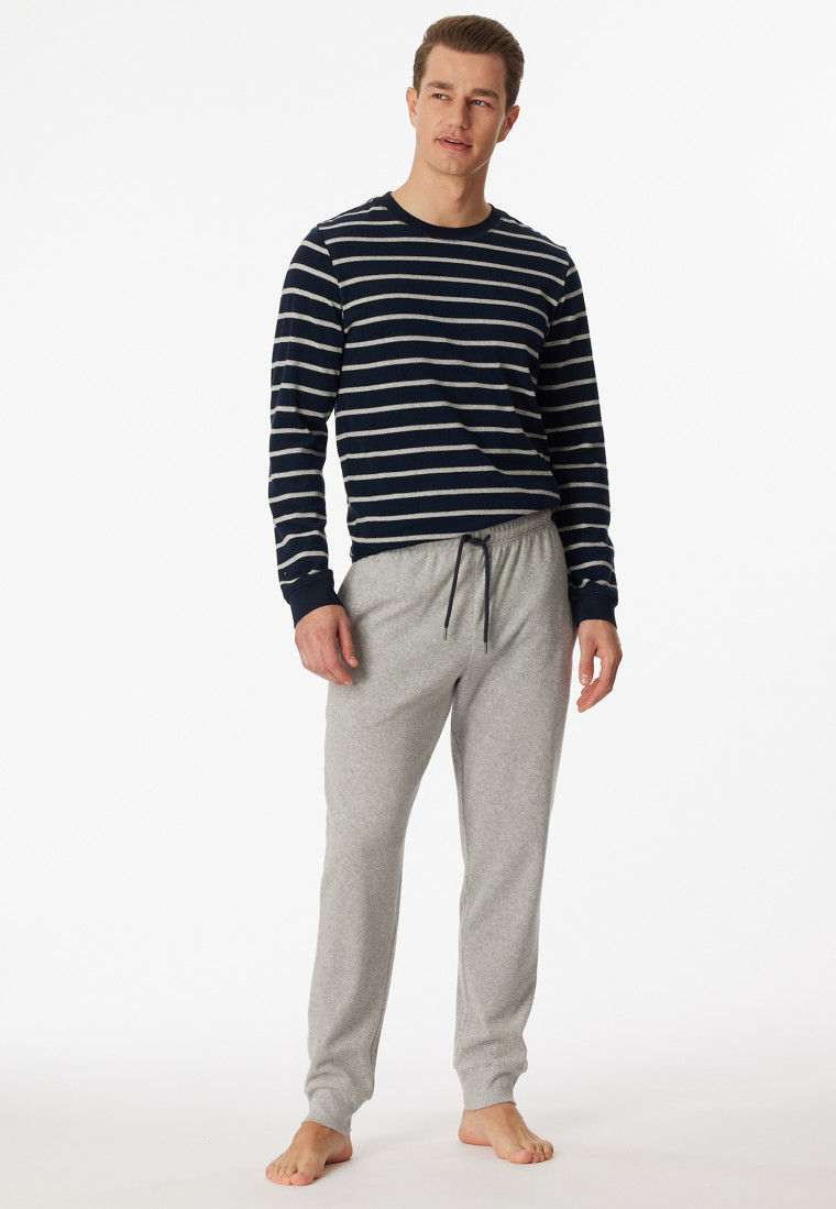 Pigiama lungo in spugna con polsini e motivo a righe di colore blu notte - Warming Nightwear