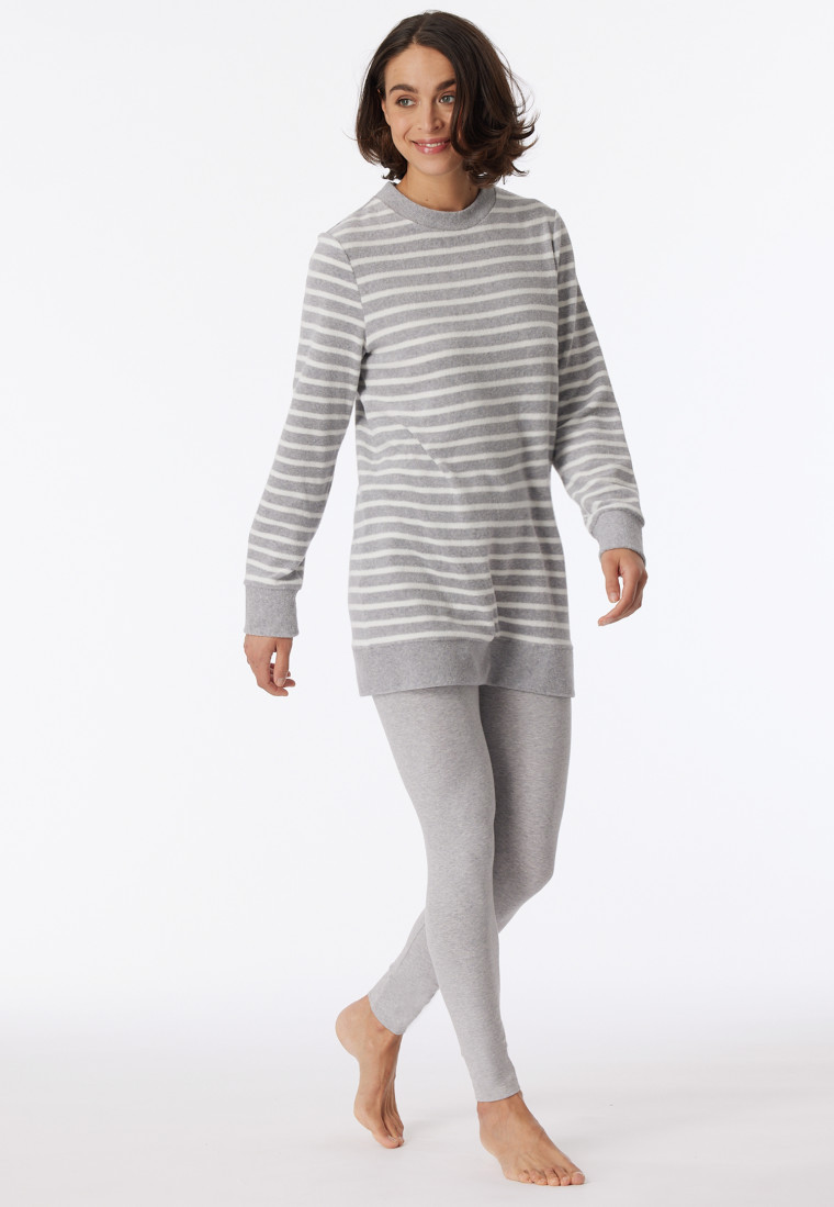 Pyjama long éponge leggings rayures gris chiné - Casual Essentials