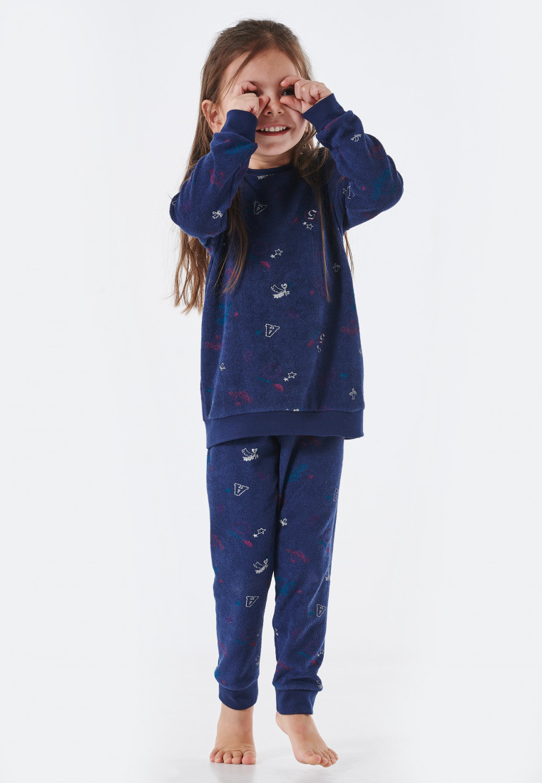 Pajamas long terry organic cotton cuffs magic owl dark blue - Cat Zoe