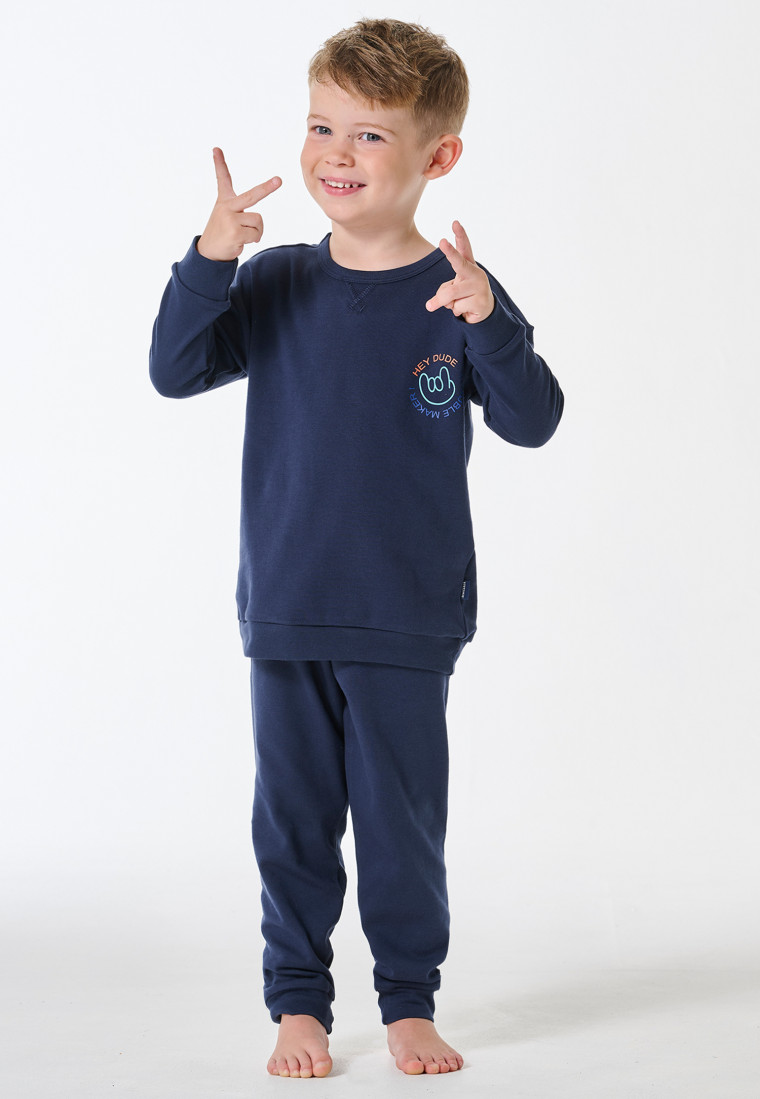 Schlafanzug lang Interlock Bündchen dunkelblau - Kids Nightwear