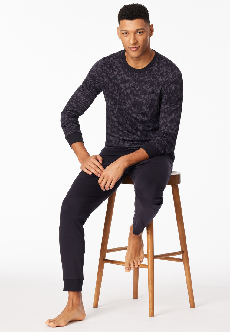 Pyjamas long Interlock cuffs coal patterned - Fine Interlock