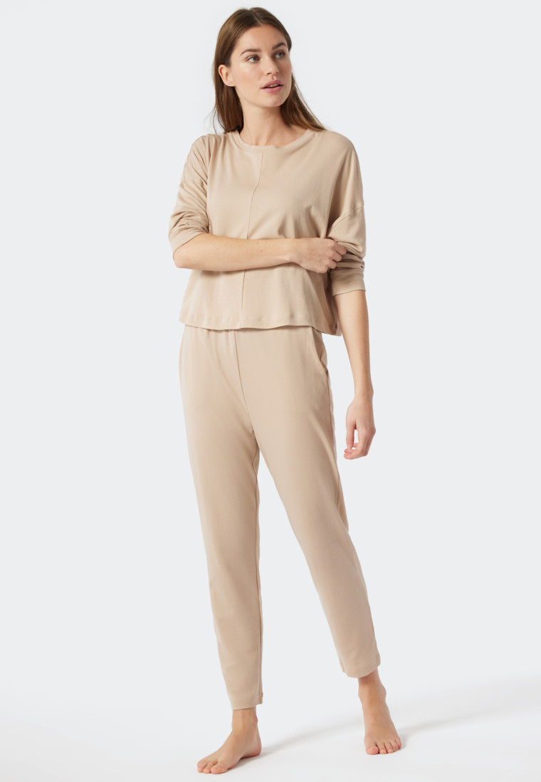 Pyjama lang interlock kort oversized shirt zandkleur - Modern Nightwear