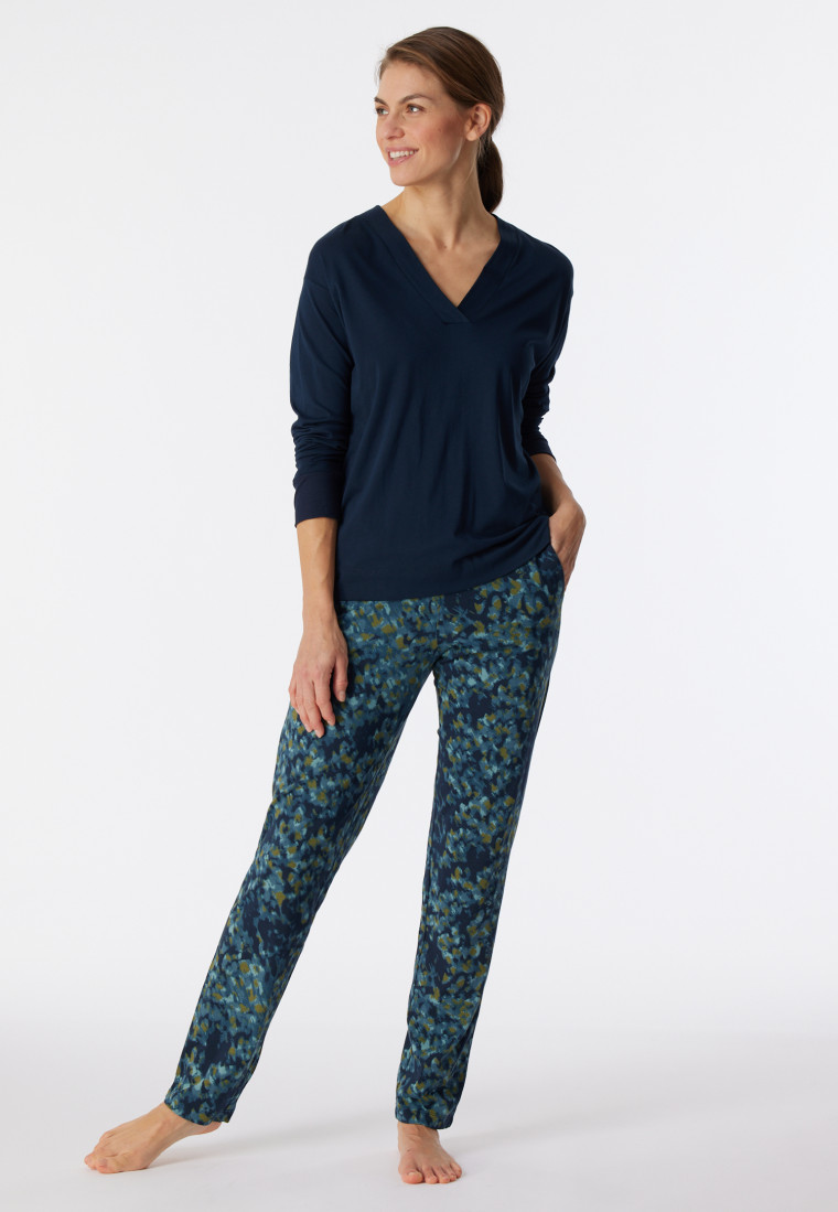Pyjama lang modal oversized met V-hals nachtblauw - Modern Nightwear