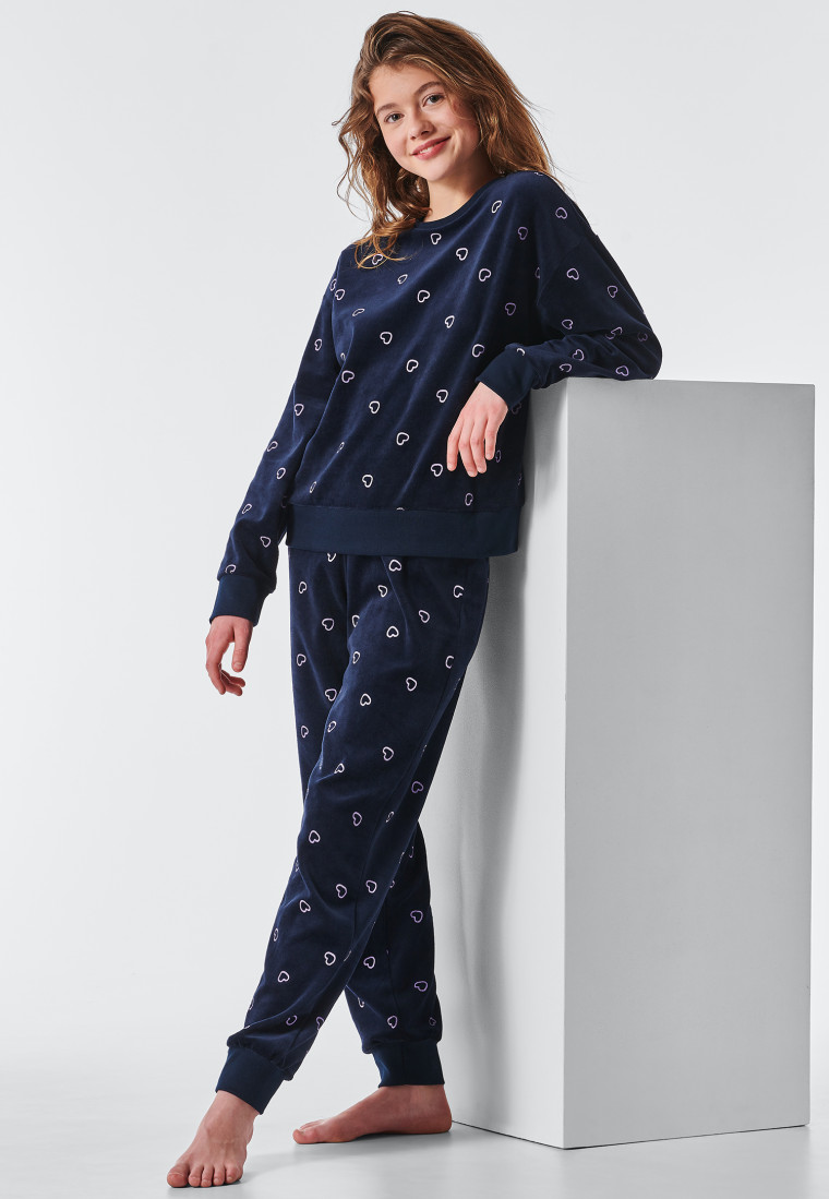 pyjama lang Nicki manchetten hartjes indigo - Tomorrows World