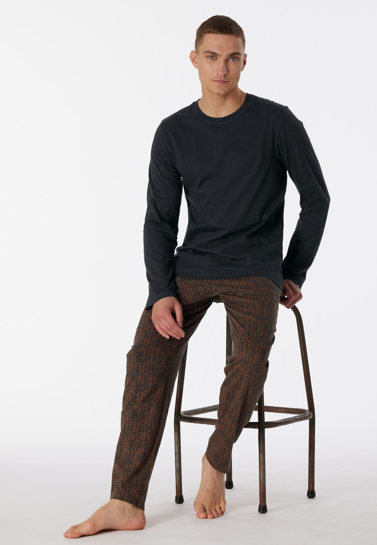 Pyjama long coton bio anthracite imprimé - Casual Nightwear