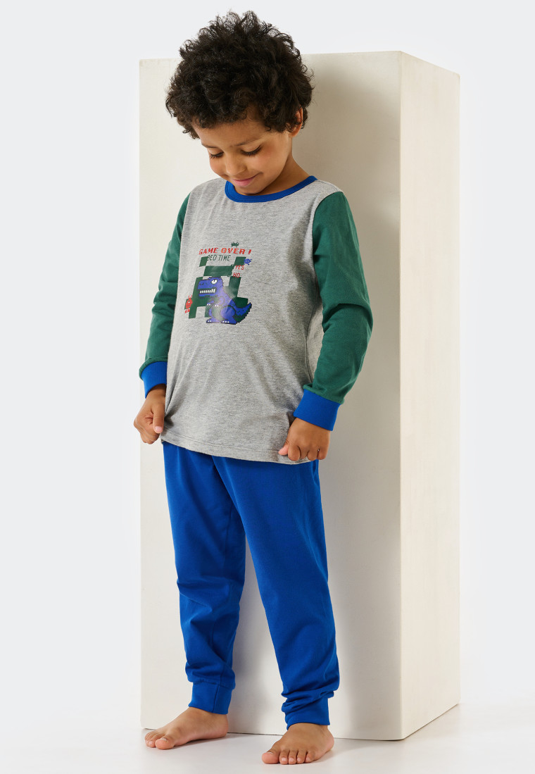 Pajamas long organic cotton cuffs dino pixel heather gray - Boys World