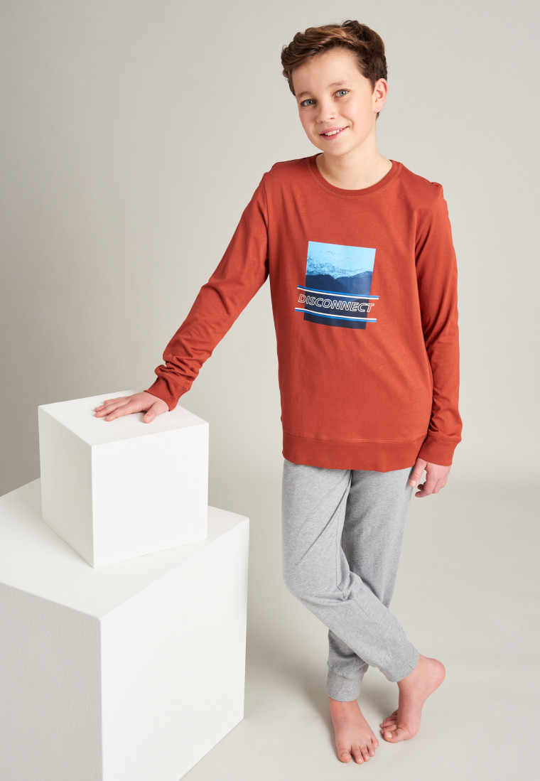Pajamas long organic cotton cuffs Disconnect rust - Natural Love