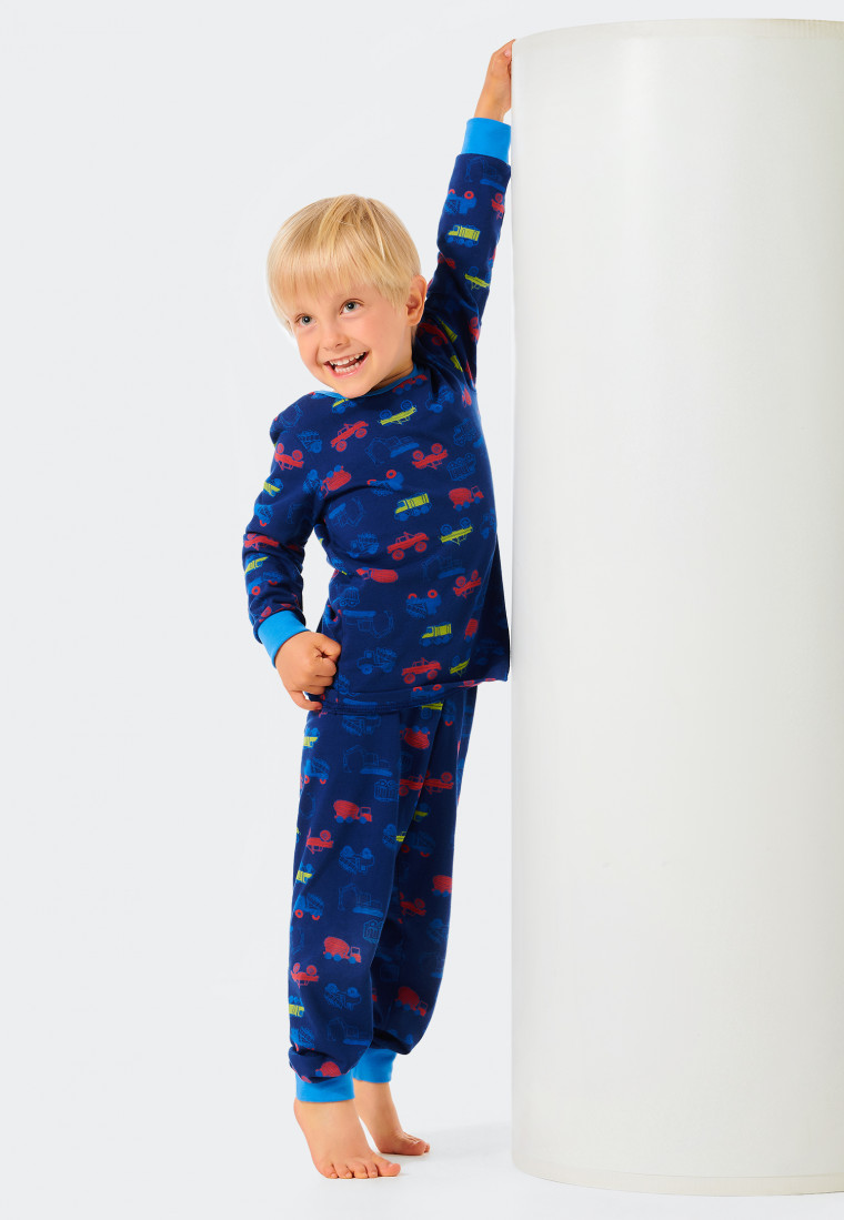 Long pajamas organic cotton cuffs vehicles dark blue - Boys World