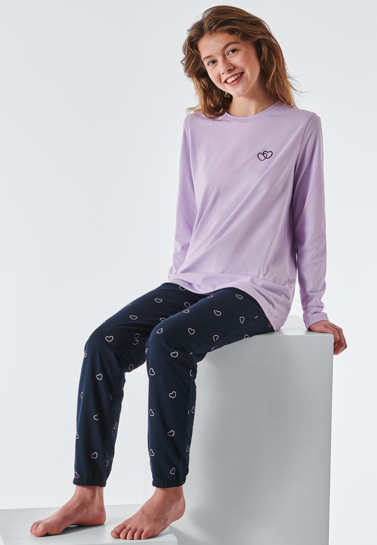 Pyjama long coton bio bords-côtes cur lilas - Tomorrows World