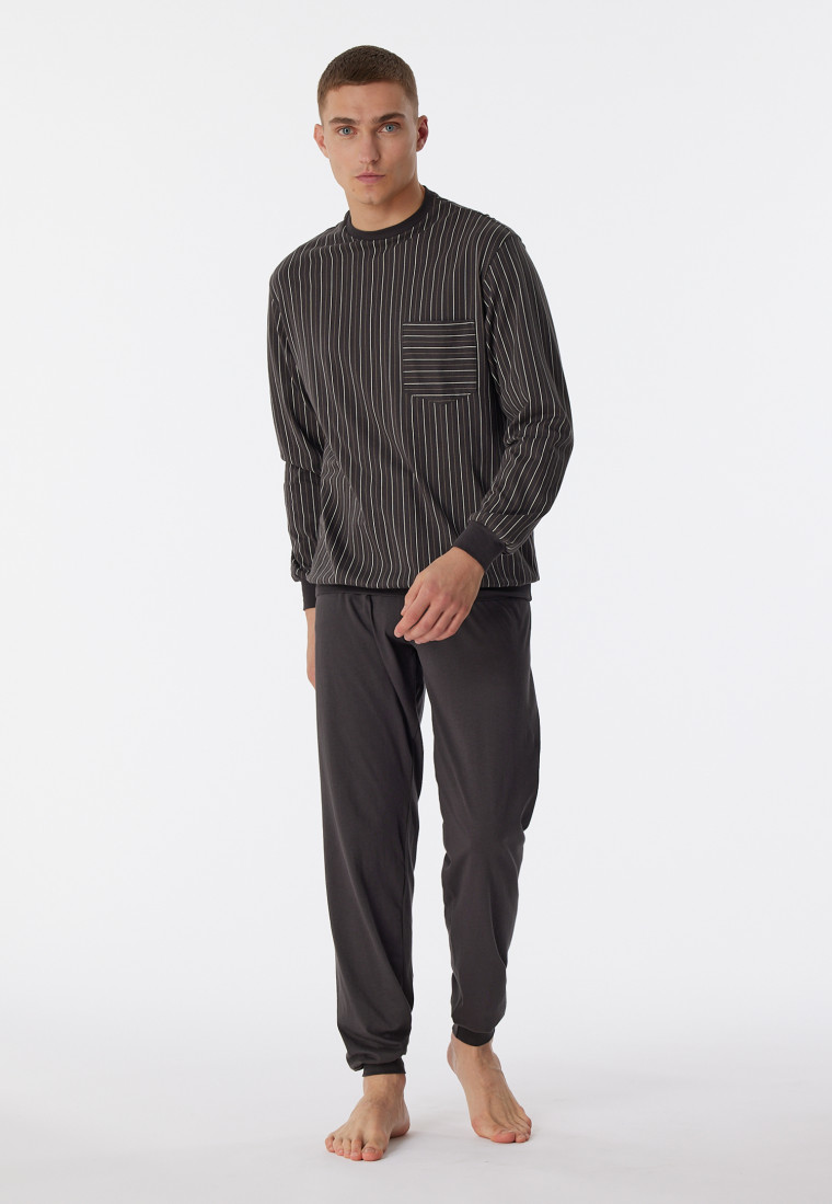 Pajamas long organic cotton cuffs stripes anthracite - Comfort Nightwear